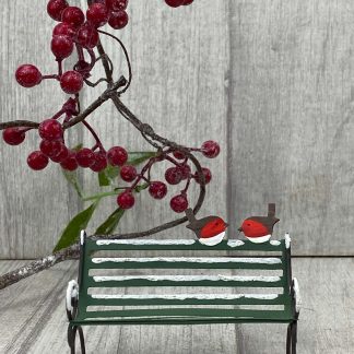Mr and Mrs Robin on the Bench Christmas Decoration