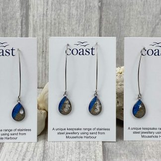 Long Drop Earrings - Dark Blue and Sand Oval Design