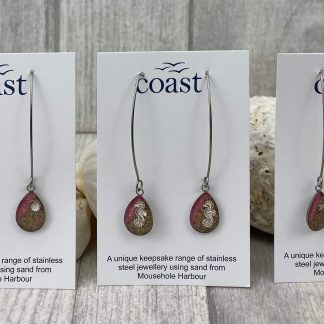 Long Drop Earrings - Pink and Sand Oval Design