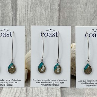 Long Drop Earrings - Turquoise and Sand Oval Design