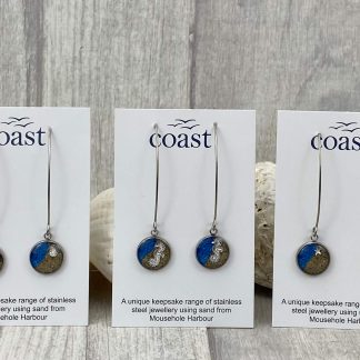 Long Drop Earrings - Dark Blue and Sand Round Design