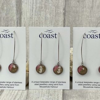 Long Drop Earrings - Pink and Sand Round Design