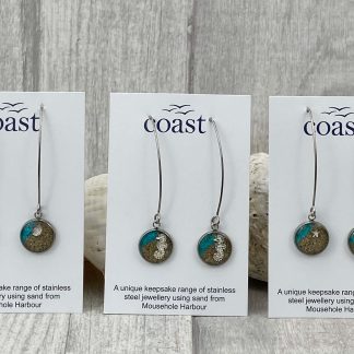 Long Drop Earrings - Turquoise and Sand Round Design