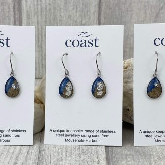 Short Drop Earrings - Dark Blue and Sand Oval Design