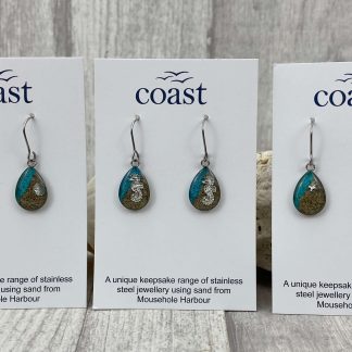 Short Drop Earrings - Turquoise and Sand Oval Design