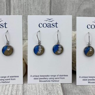 Short Drop Earrings - Dark Blue and Sand Round Design