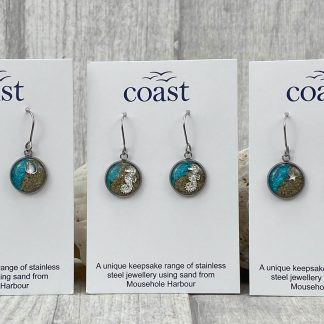 Short Drop Earrings - Turquoise and Sand Round Design