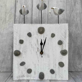 Pebble and Driftwood Standing Gull Clock
